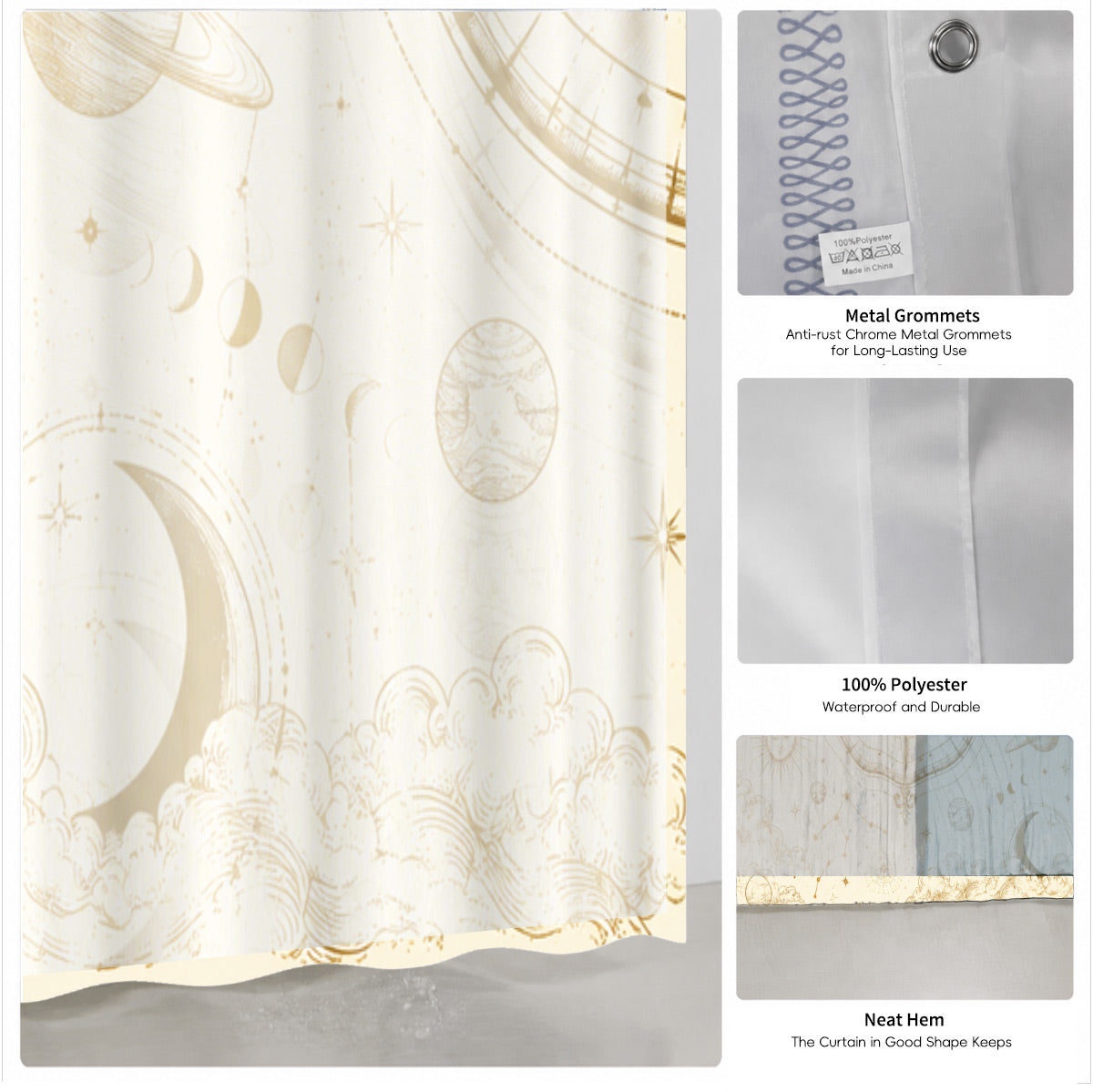Vintage Nautical Astronomy Shower Curtain Retro Sepia Illustration Decor