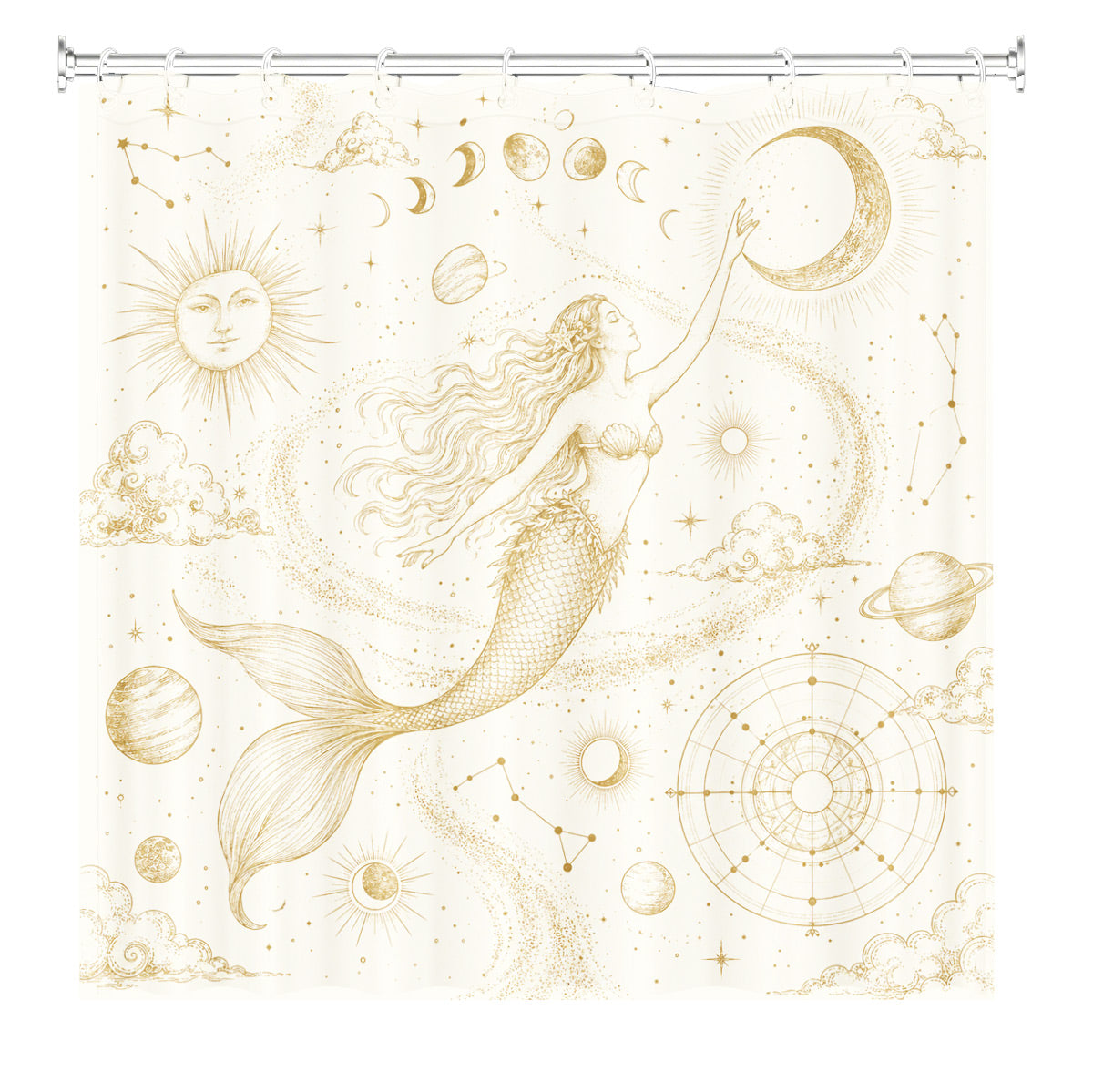 Vintage Nautical Astronomy Shower Curtain Retro Sepia Illustration Decor