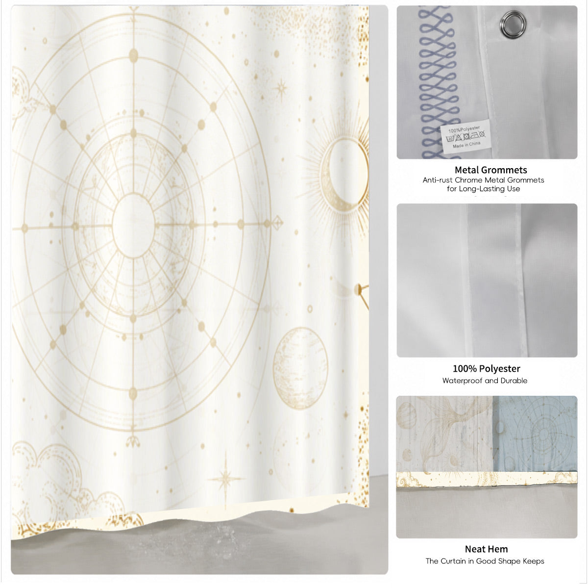 Vintage Nautical Astronomy Shower Curtain Retro Sepia Illustration Decor