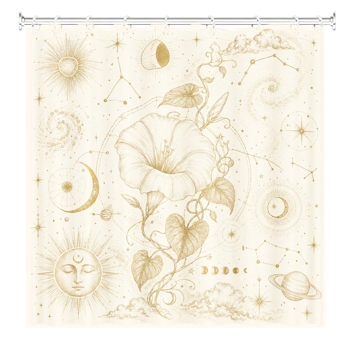 Vintage Nautical Astronomy Shower Curtain Retro Sepia Illustration Decor