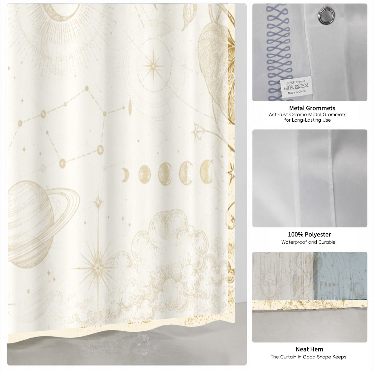 Vintage Nautical Astronomy Shower Curtain Retro Sepia Illustration Decor