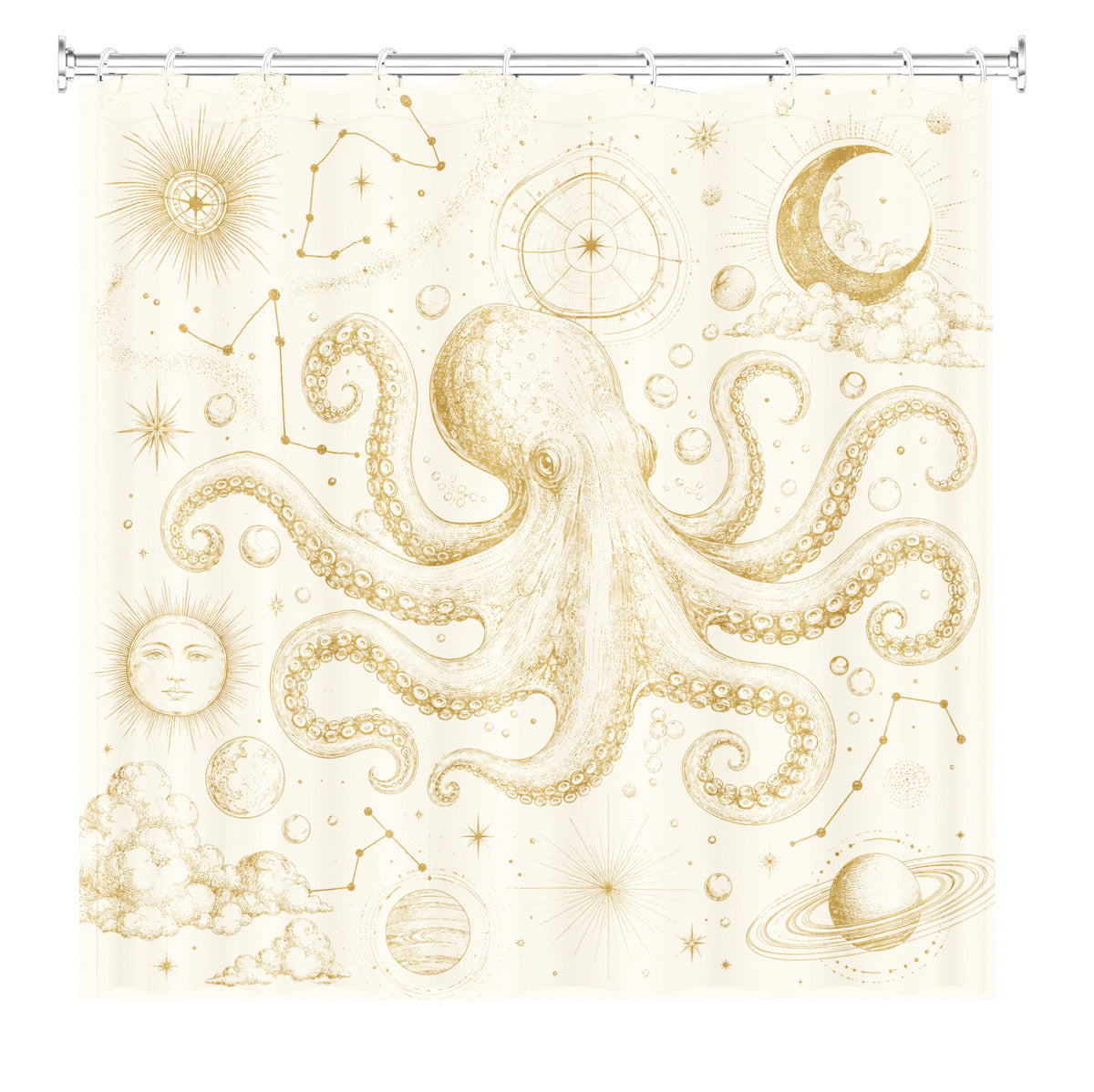 Vintage Nautical Astronomy Shower Curtain Retro Sepia Illustration Decor