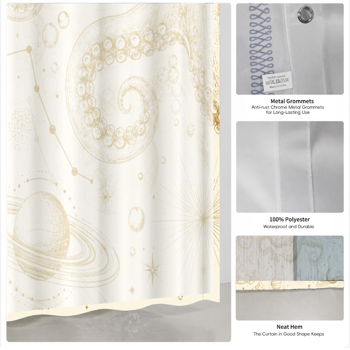 Vintage Nautical Astronomy Shower Curtain Retro Sepia Illustration Decor