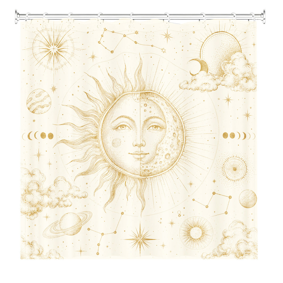 Vintage Nautical Astronomy Shower Curtain Retro Sepia Illustration Decor