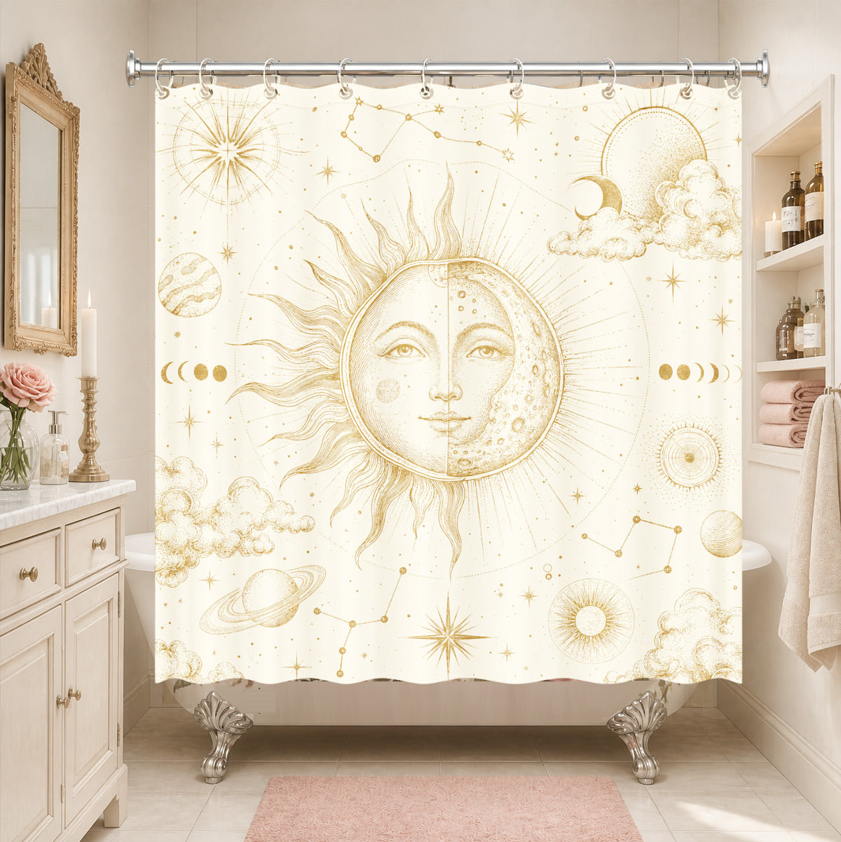 Vintage Nautical Astronomy Shower Curtain Retro Sepia Illustration Decor