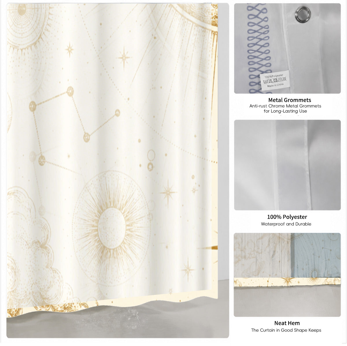 Vintage Nautical Astronomy Shower Curtain Retro Sepia Illustration Decor