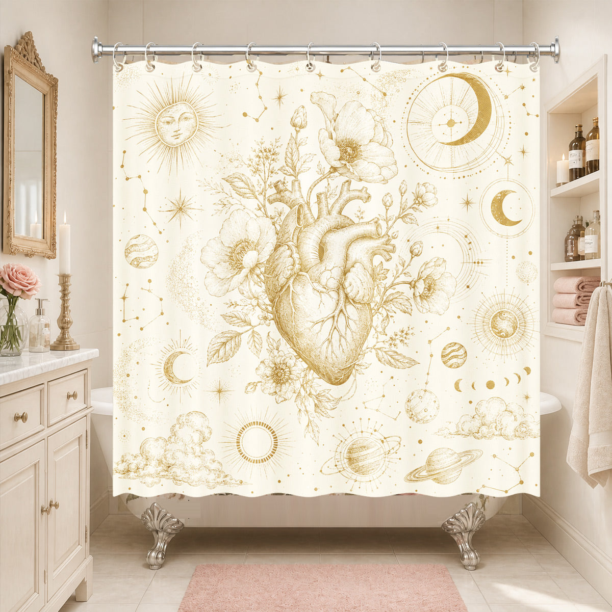 Vintage Nautical Astronomy Shower Curtain Retro Sepia Illustration Decor