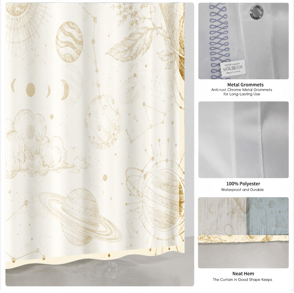 Vintage Nautical Astronomy Shower Curtain Retro Sepia Illustration Decor
