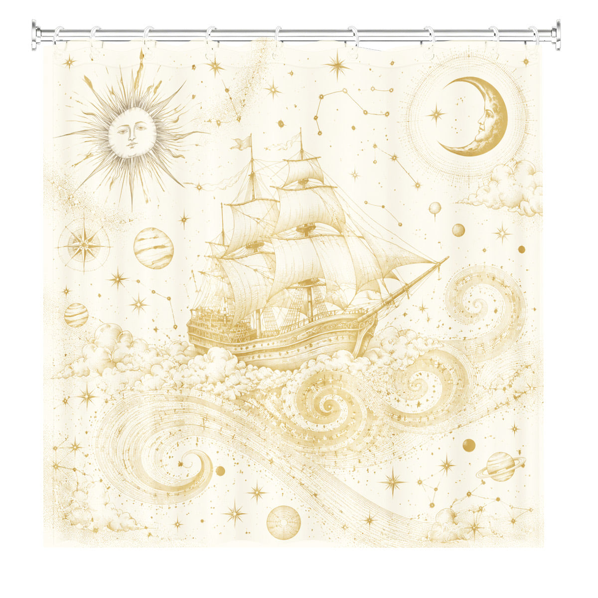 Vintage Nautical Astronomy Shower Curtain Retro Sepia Illustration Decor