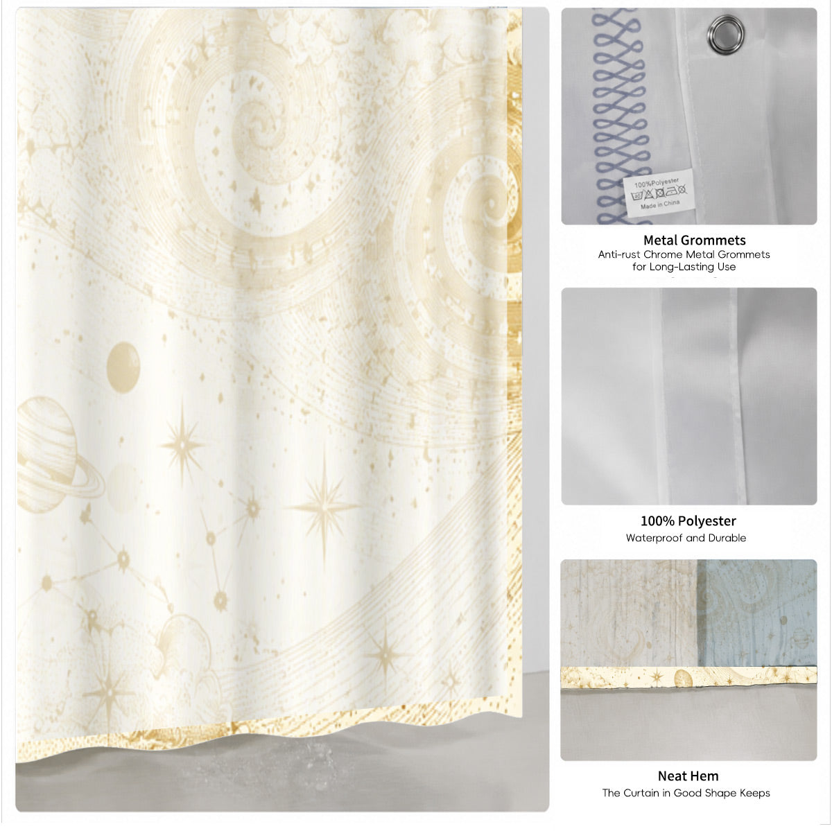 Vintage Nautical Astronomy Shower Curtain Retro Sepia Illustration Decor