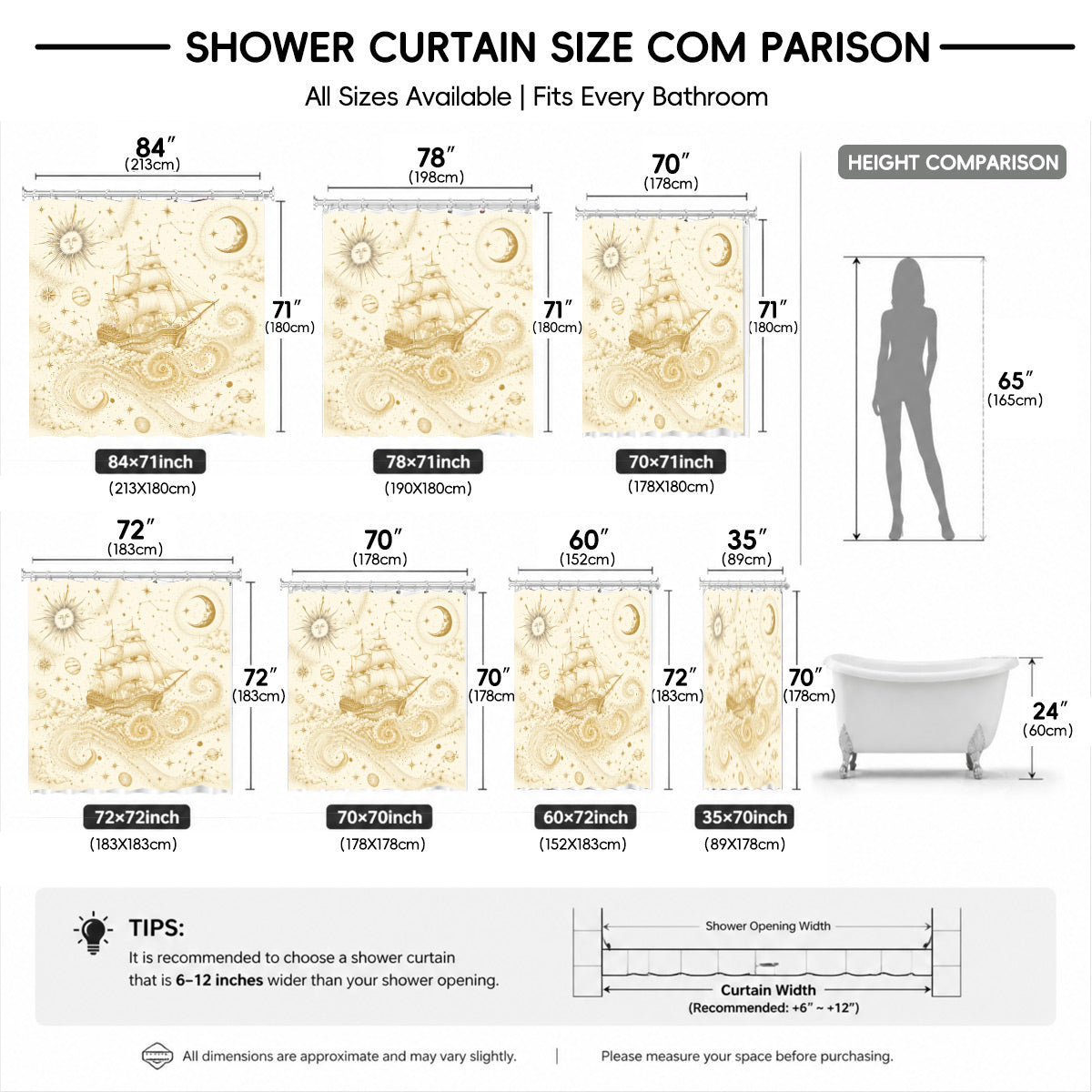 Vintage Nautical Astronomy Shower Curtain Retro Sepia Illustration Decor