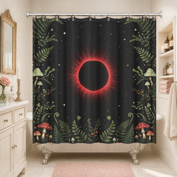 Gothic Red Moon Moth Shower Curtain Dark Academia Waterproof Decor