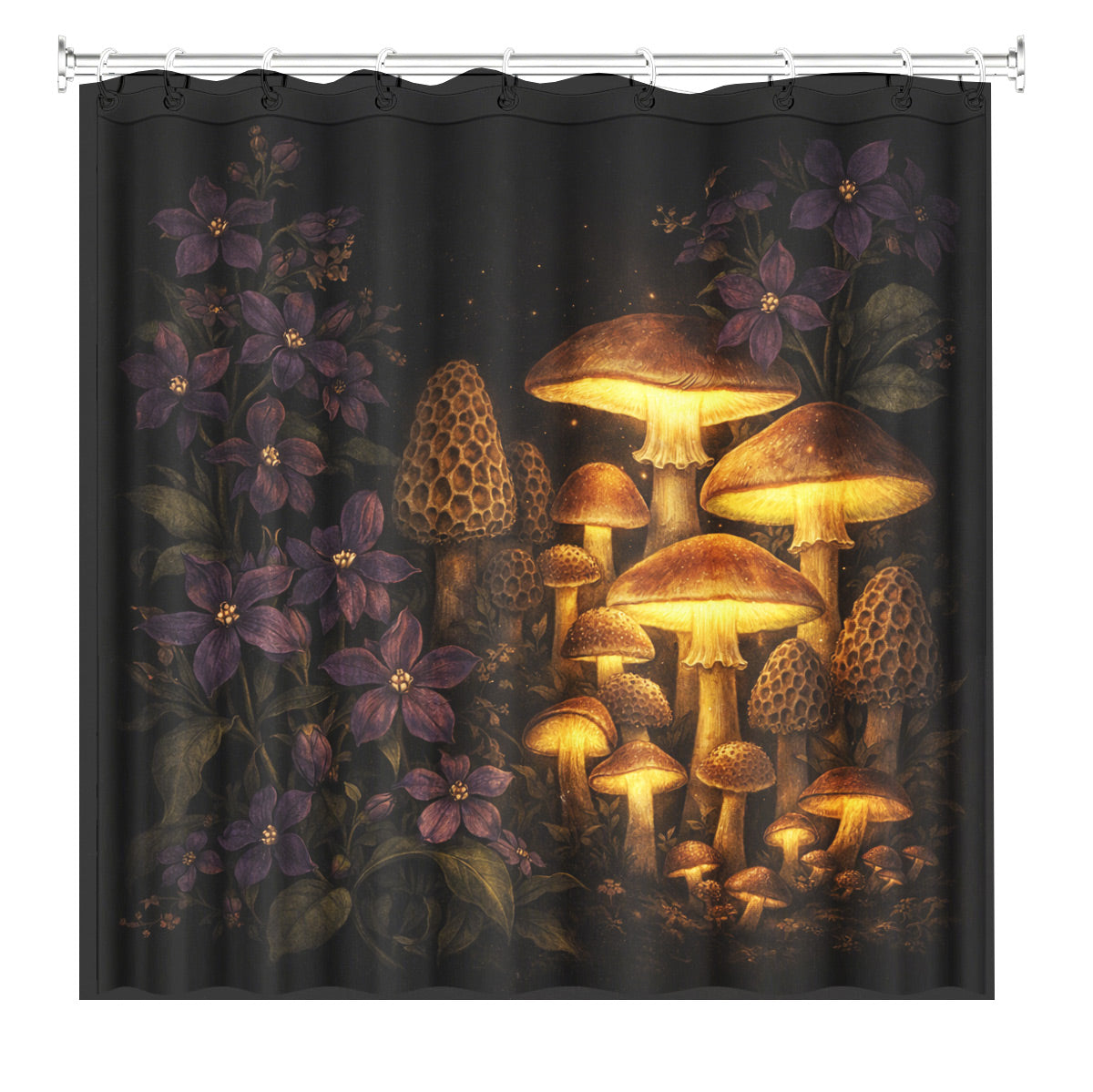 Vintage Mushroom Floral Shower Curtain Dark Academia Waterproof Decor