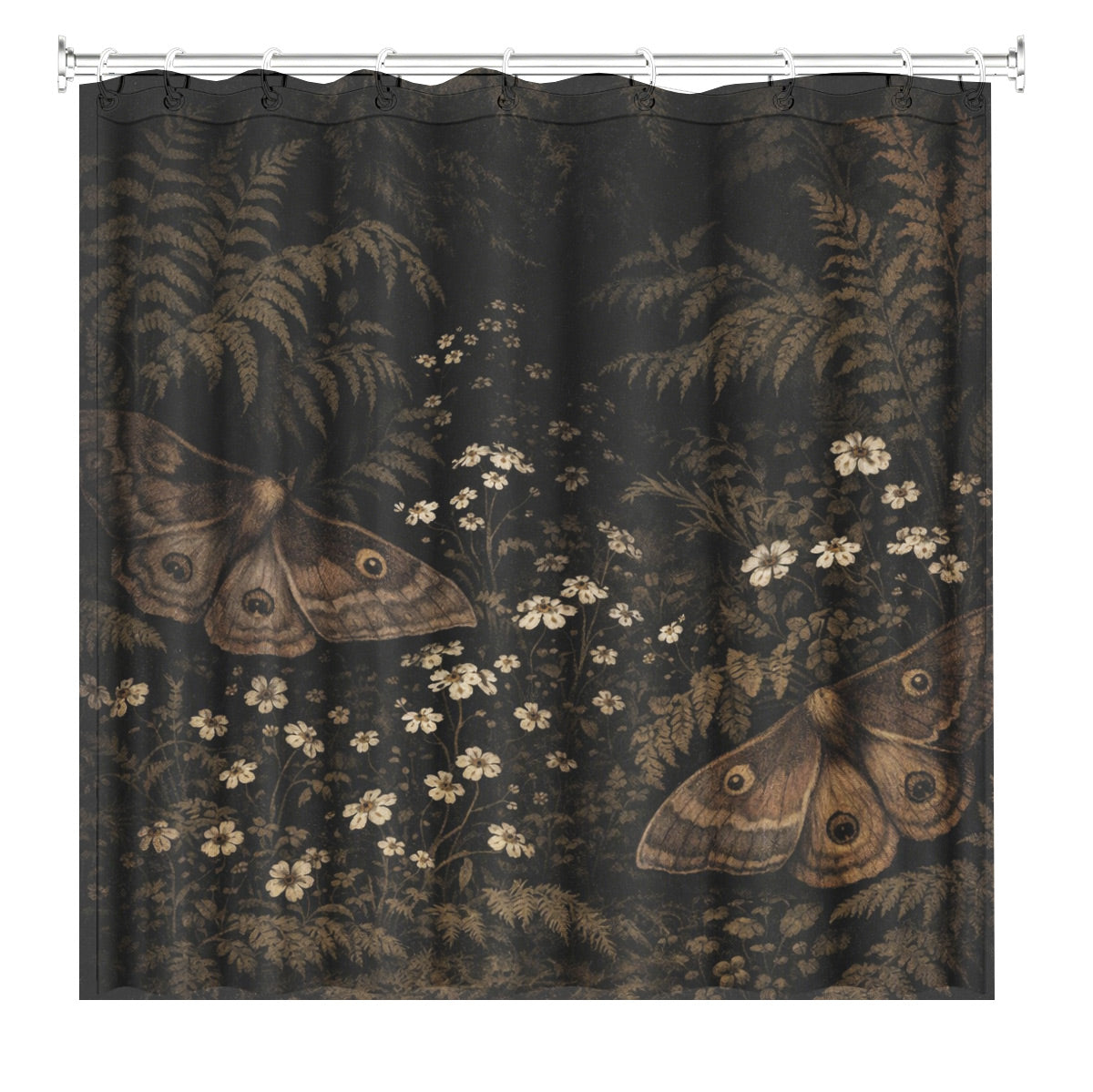 Vintage Mushroom Floral Shower Curtain Dark Academia Waterproof Decor