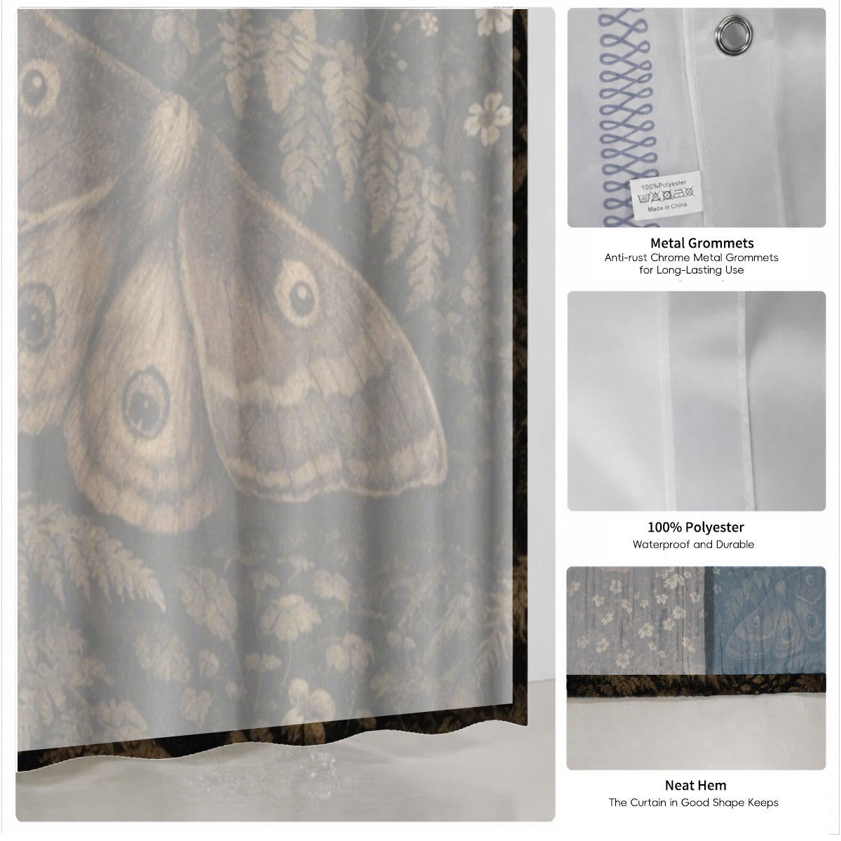 Vintage Mushroom Floral Shower Curtain Dark Academia Waterproof Decor