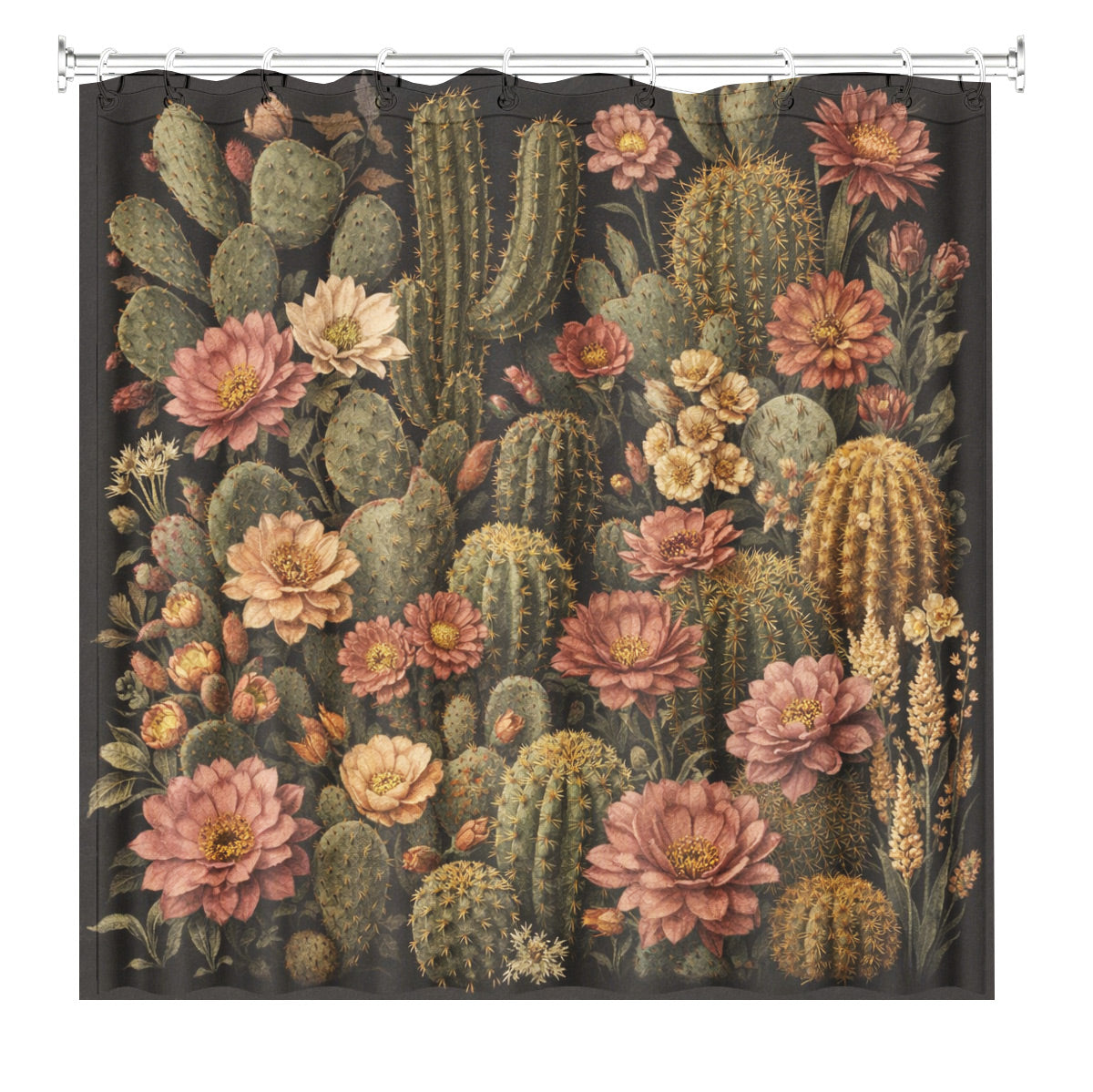 Vintage Mushroom Floral Shower Curtain Dark Academia Waterproof Decor