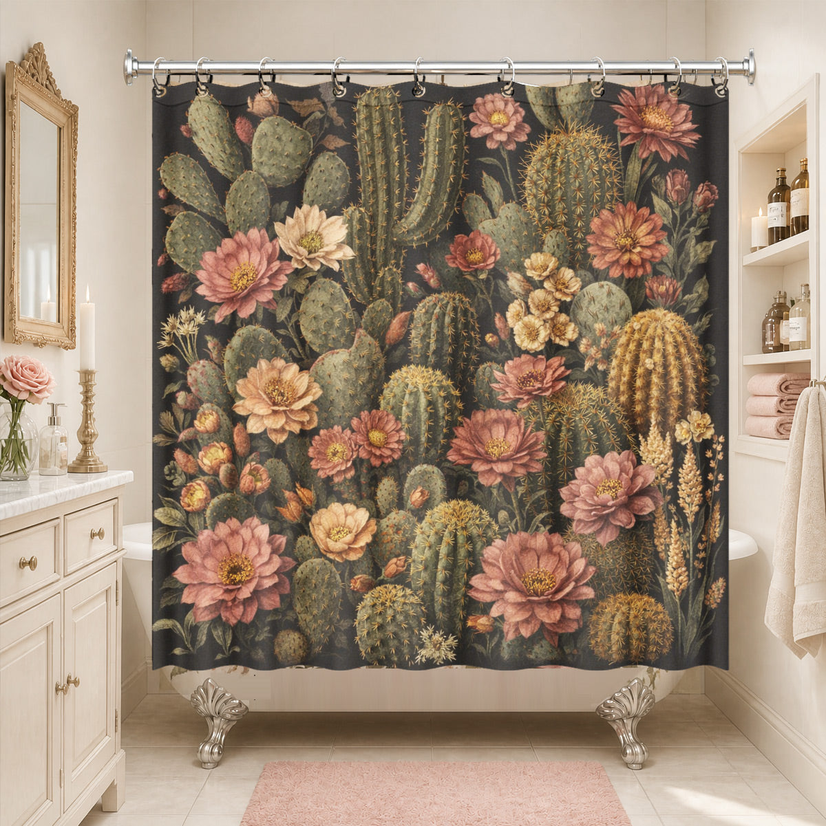 Vintage Mushroom Floral Shower Curtain Dark Academia Waterproof Decor