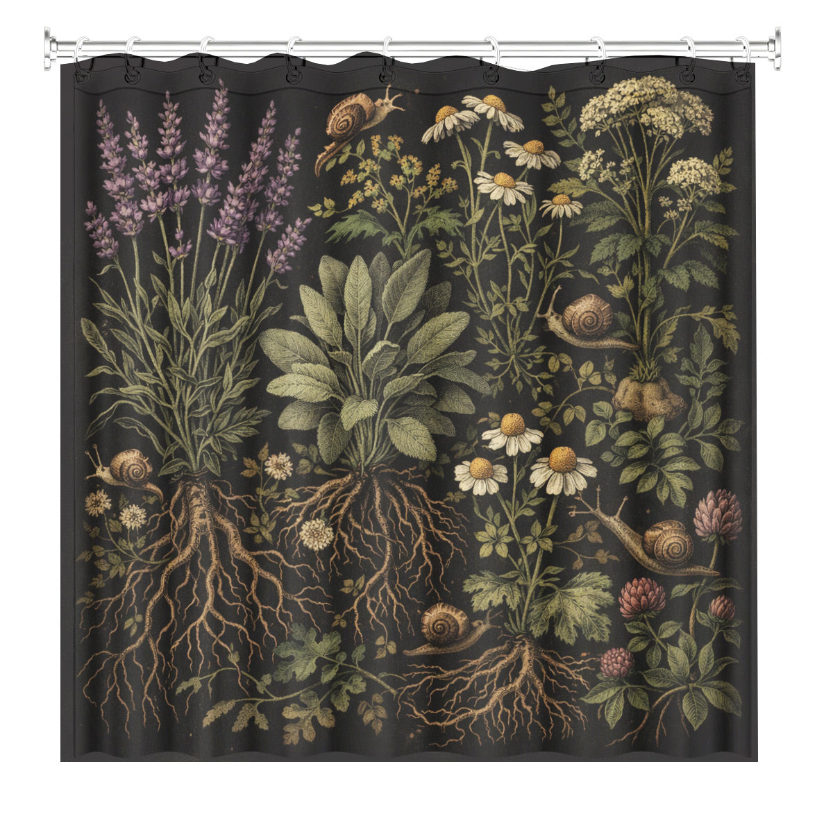 Vintage Mushroom Floral Shower Curtain Dark Academia Waterproof Decor