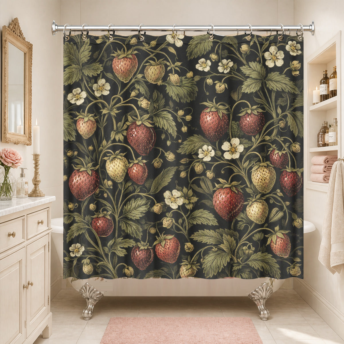 Vintage Mushroom Floral Shower Curtain Dark Academia Waterproof Decor