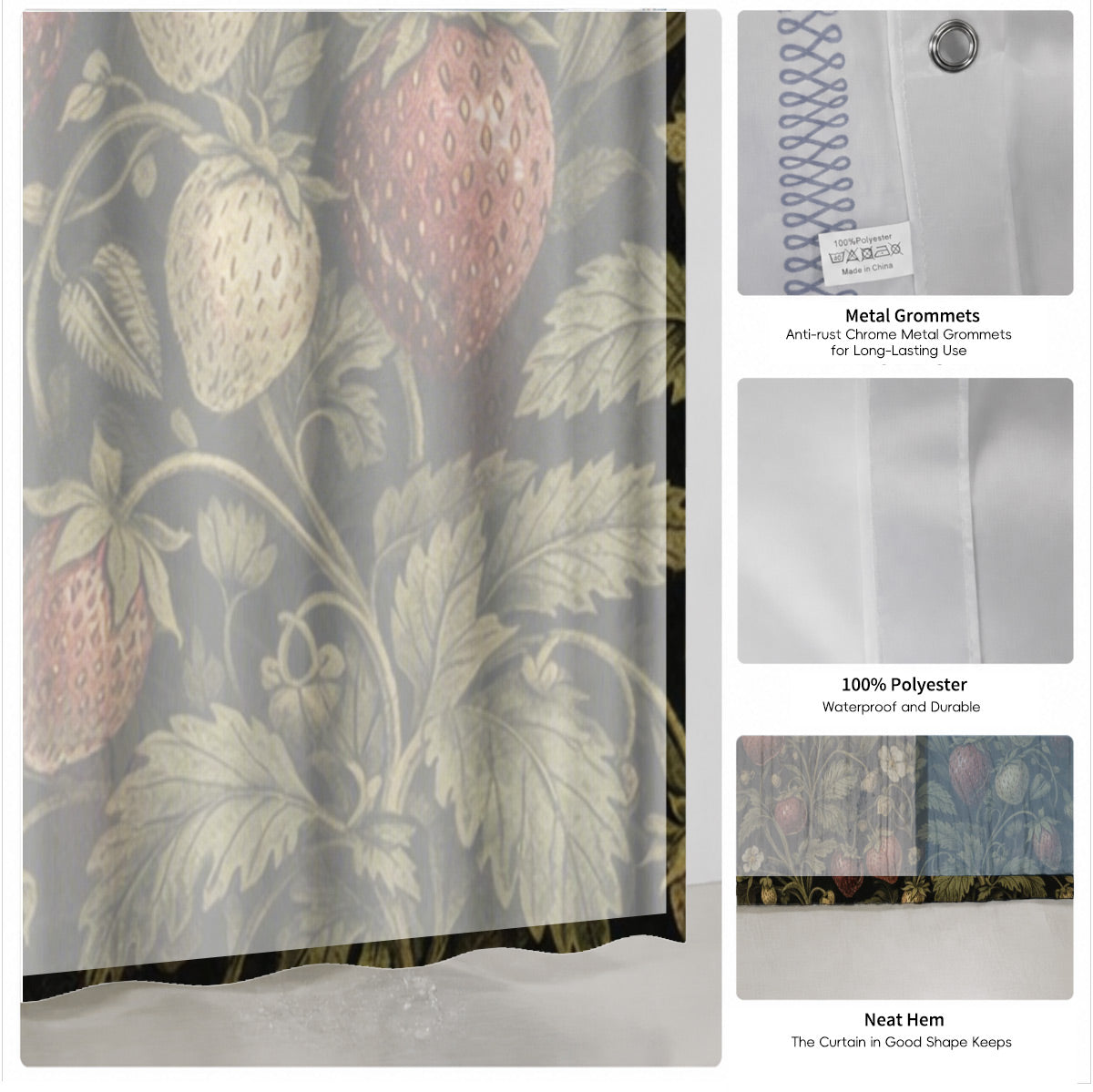 Vintage Mushroom Floral Shower Curtain Dark Academia Waterproof Decor