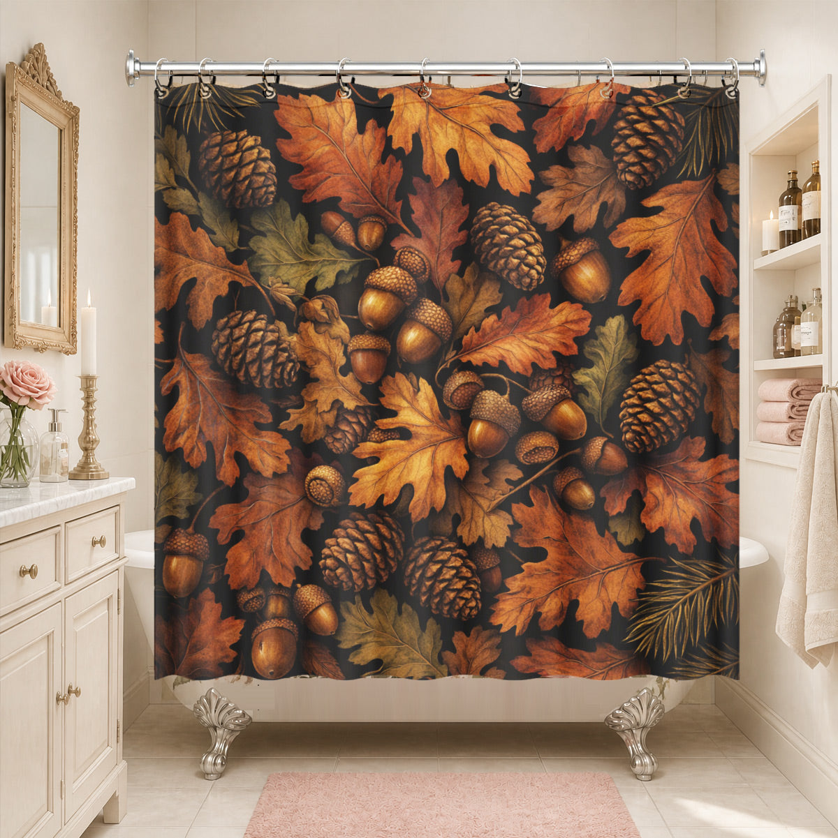 Vintage Mushroom Floral Shower Curtain Dark Academia Waterproof Decor