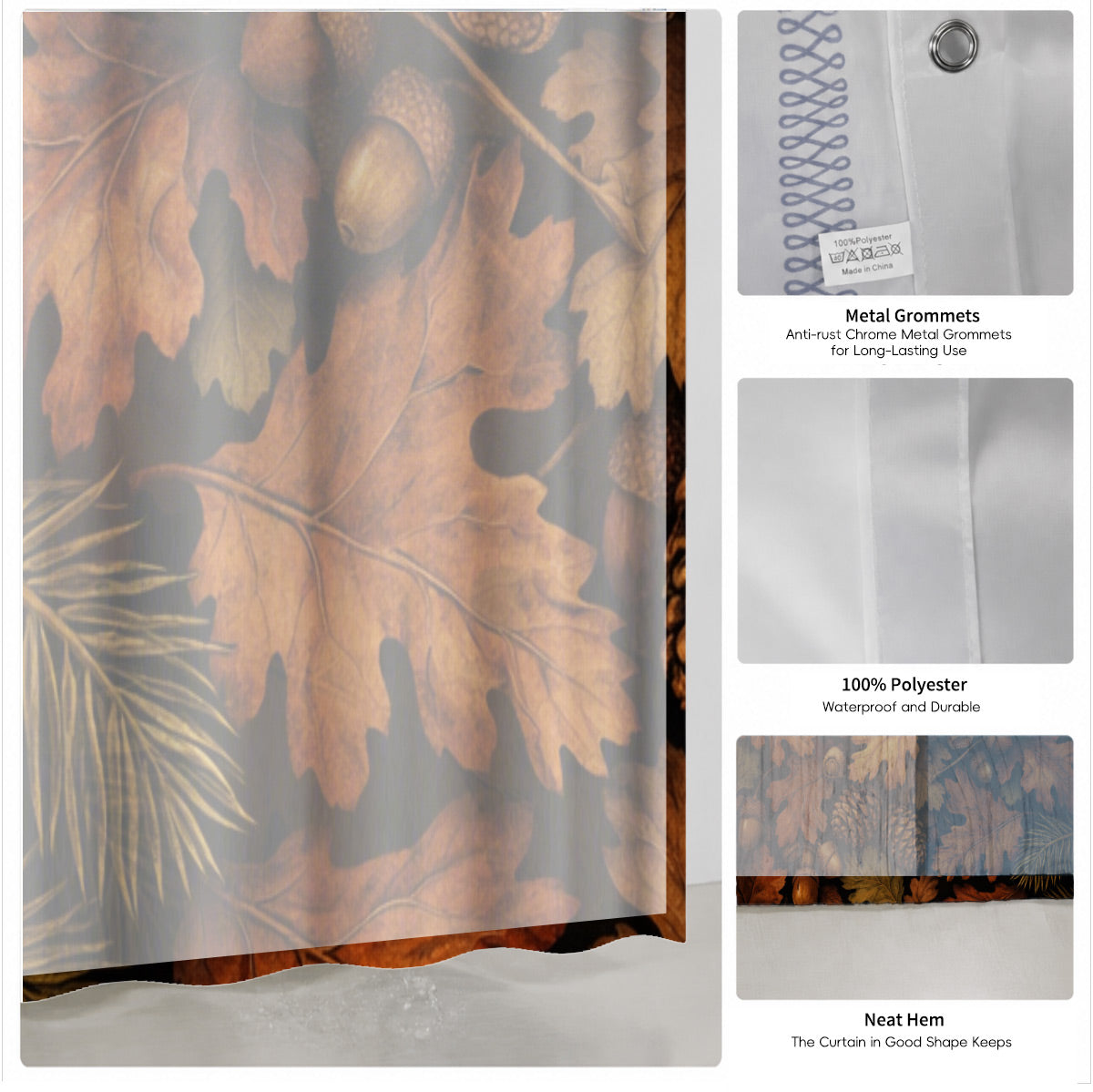 Vintage Mushroom Floral Shower Curtain Dark Academia Waterproof Decor
