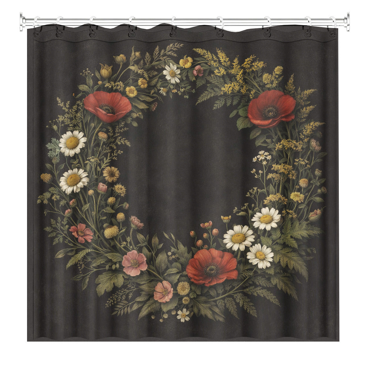 Vintage Mushroom Floral Shower Curtain Dark Academia Waterproof Decor