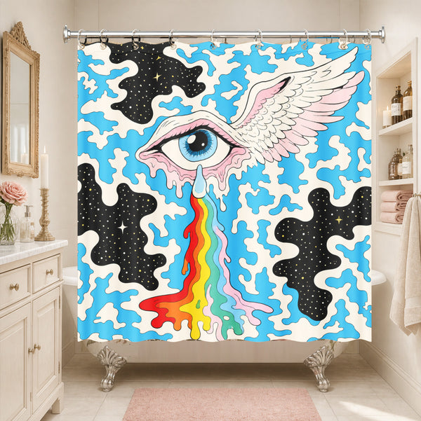 Surreal Psychedelic Eye Shower Curtain Trippy Cosmic Waterproof Decor
