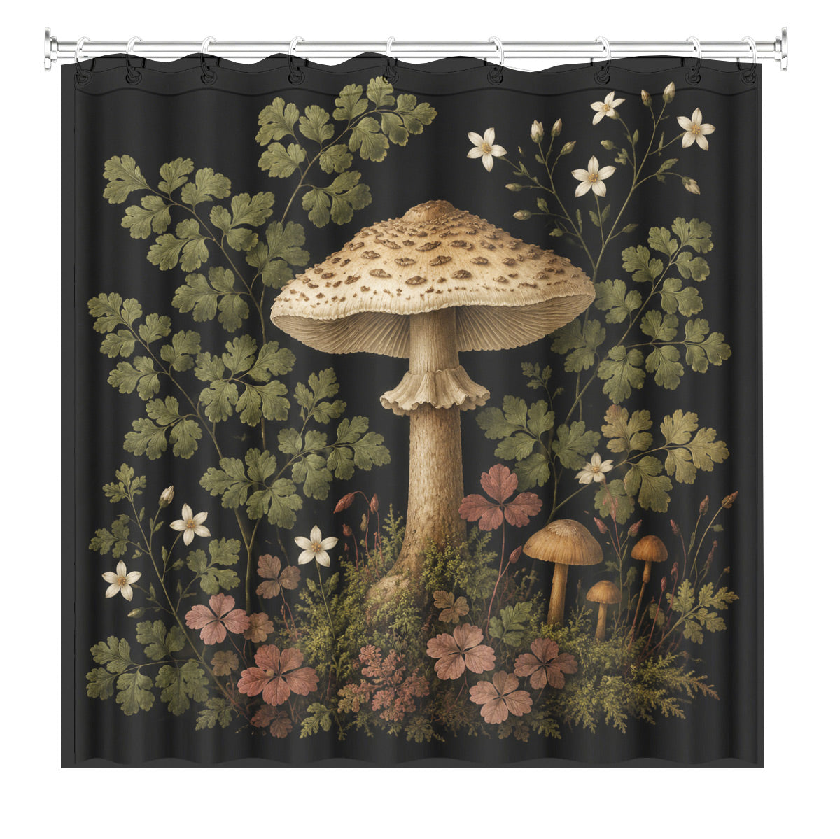 Vintage Botanical Mushroom Shower Curtain Dark Academia Waterproof Decor