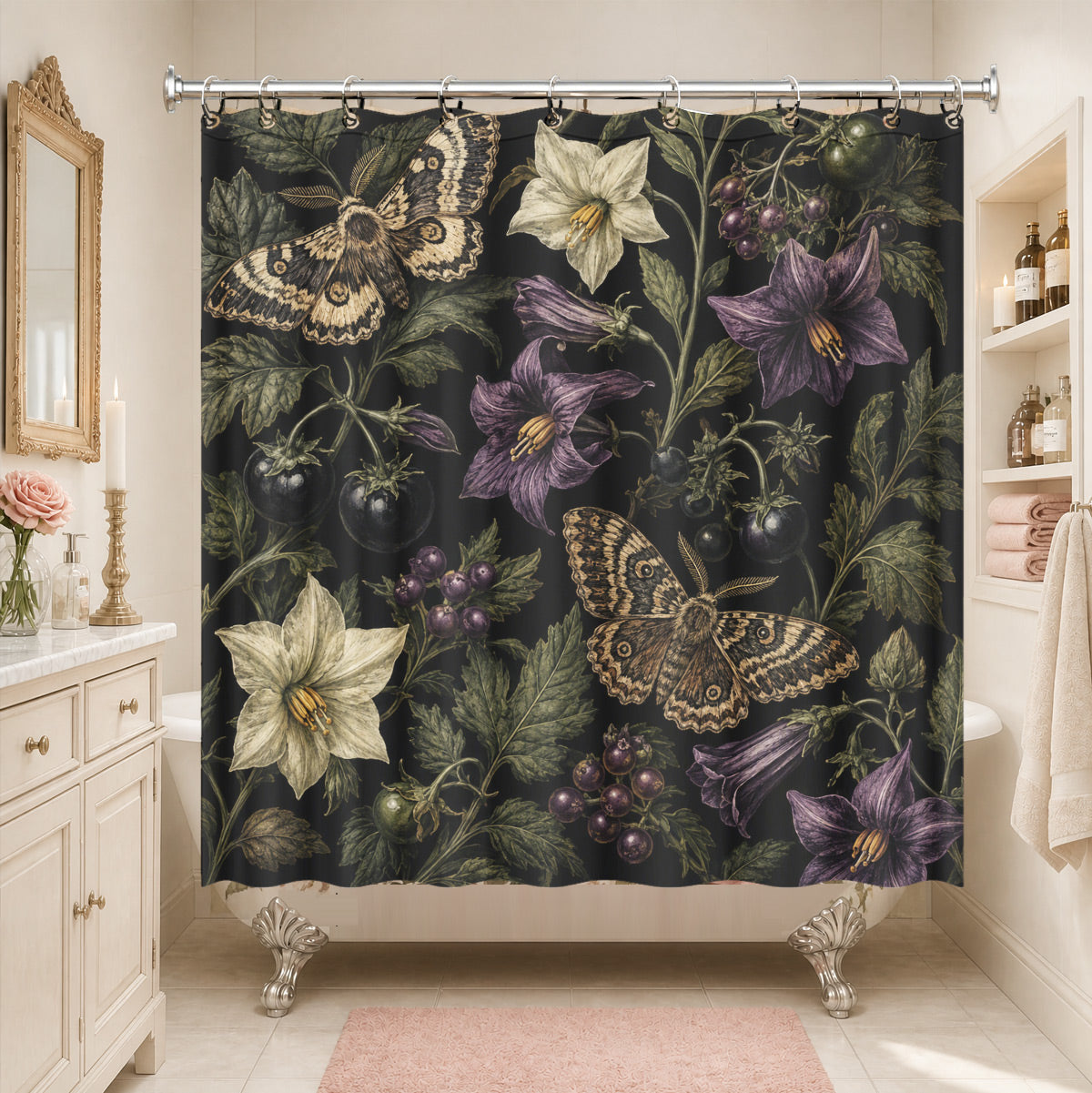 Vintage Botanical Mushroom Shower Curtain Dark Academia Waterproof Decor