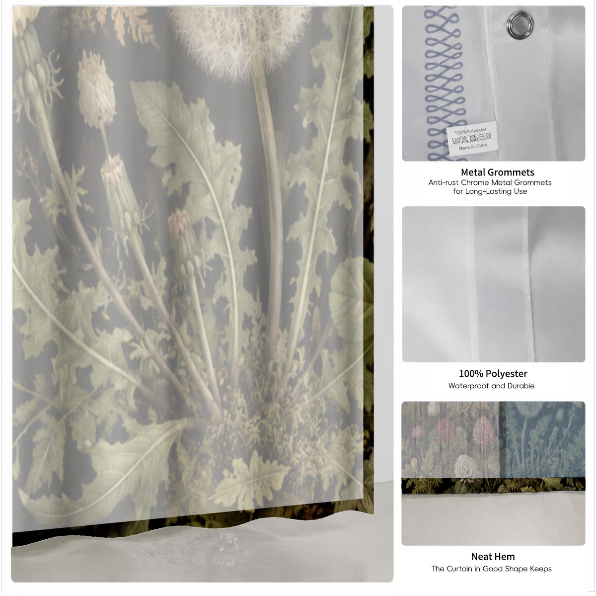 Vintage Botanical Mushroom Shower Curtain Dark Academia Waterproof Decor