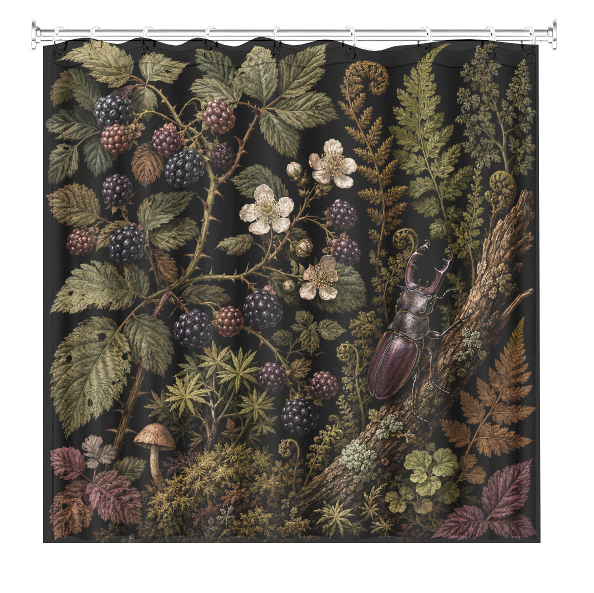 Vintage Botanical Mushroom Shower Curtain Dark Academia Waterproof Decor