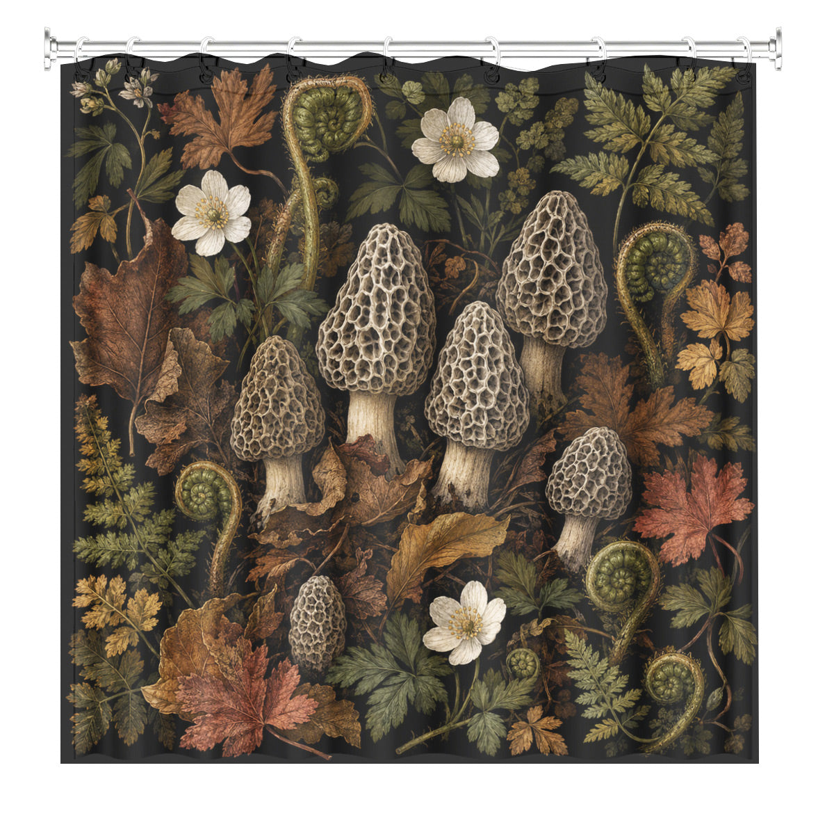 Vintage Botanical Mushroom Shower Curtain Dark Academia Waterproof Decor