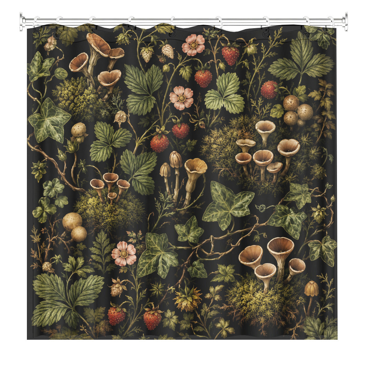 Vintage Botanical Mushroom Shower Curtain Dark Academia Waterproof Decor