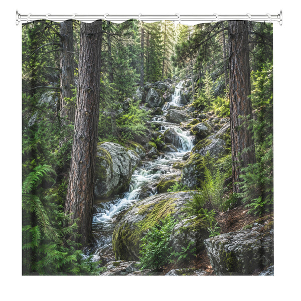 Realistic Forest Waterfall Shower Curtain Scenic Nature Bath Decor