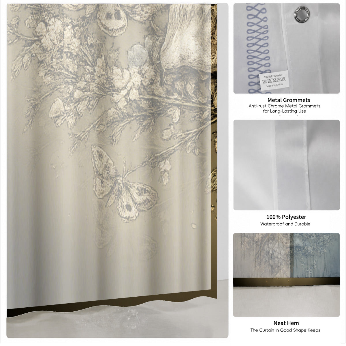 Vintage Skull Floral Shower Curtain Dark Academia Waterproof Decor