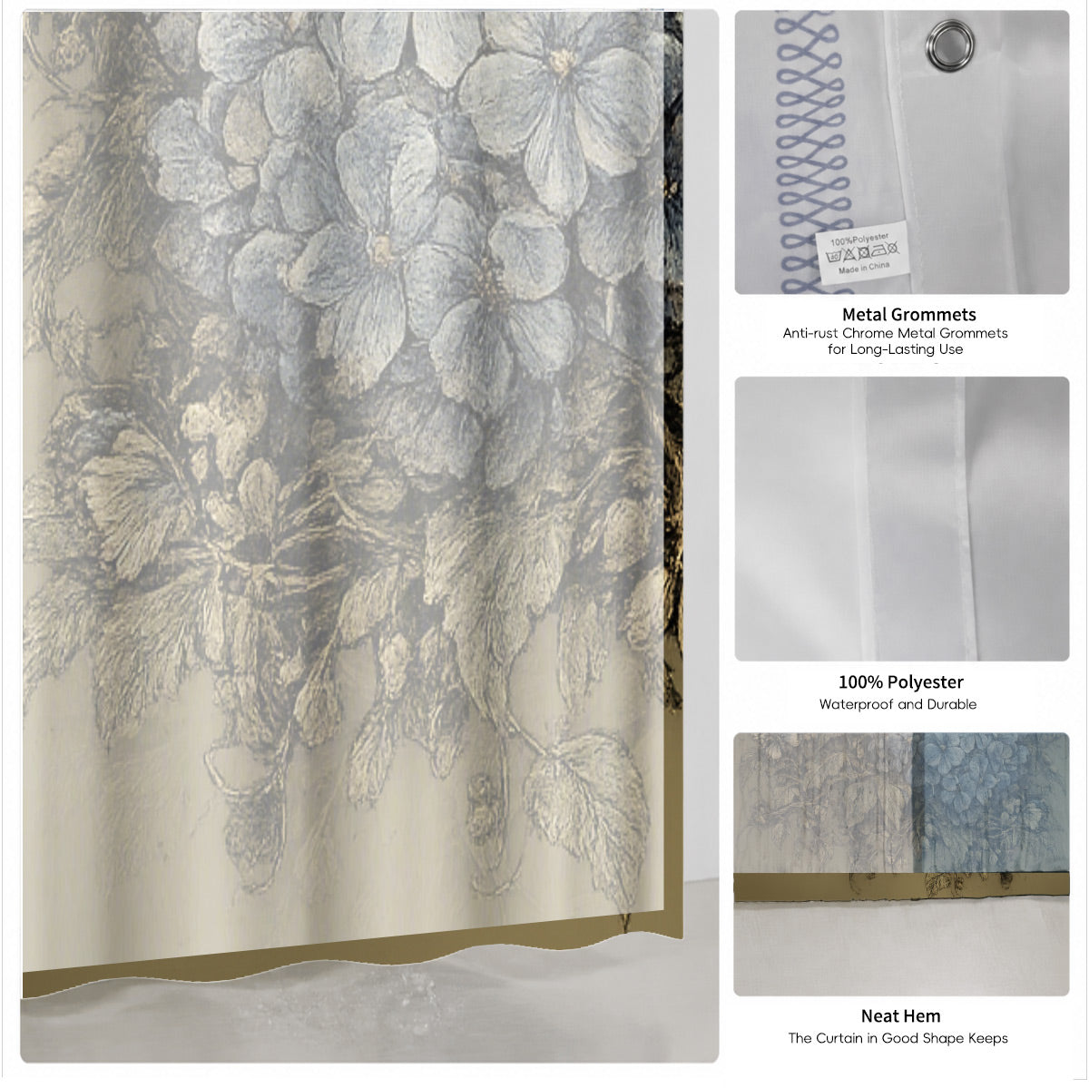Vintage Skull Floral Shower Curtain Dark Academia Waterproof Decor