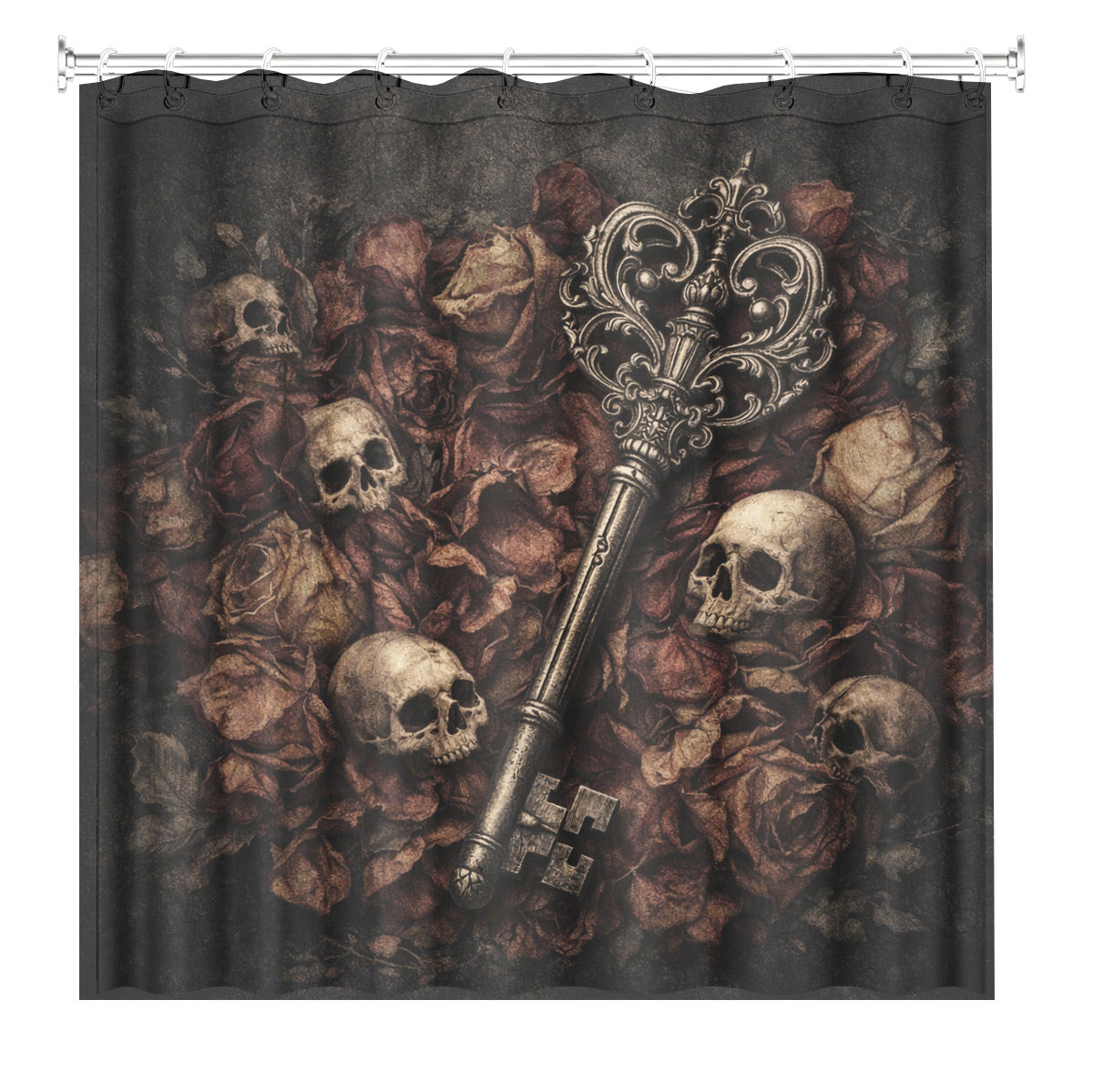 Vintage Skull Floral Shower Curtain Dark Academia Waterproof Decor