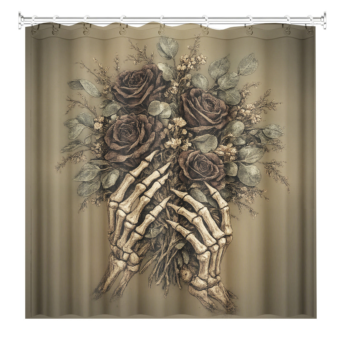 Vintage Skull Floral Shower Curtain Dark Academia Waterproof Decor
