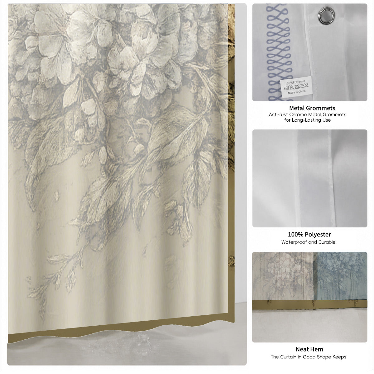 Vintage Skull Floral Shower Curtain Dark Academia Waterproof Decor