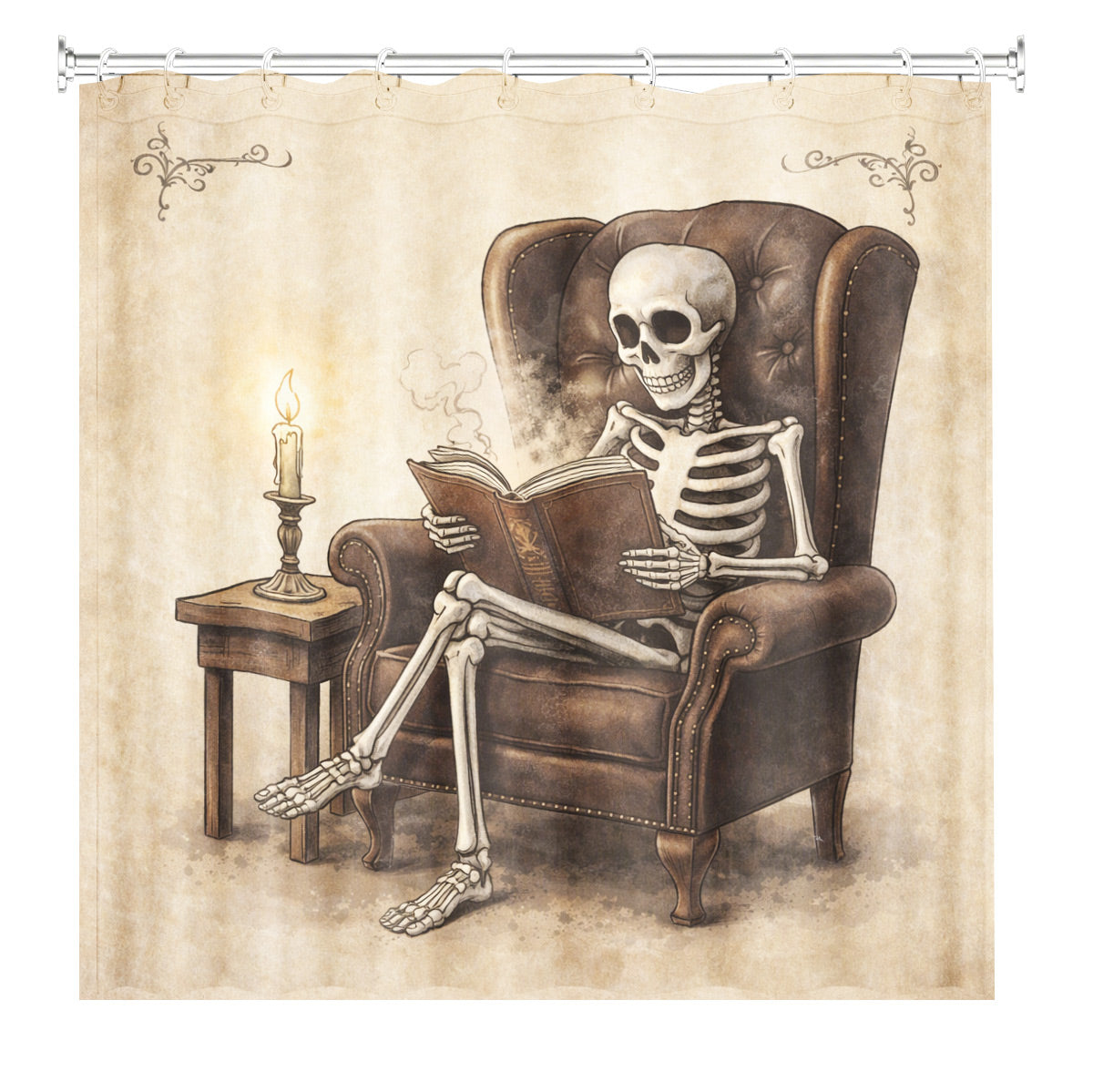 Quirky Vintage Skeleton Shower Curtain Gothic Humor Waterproof Bath Decor