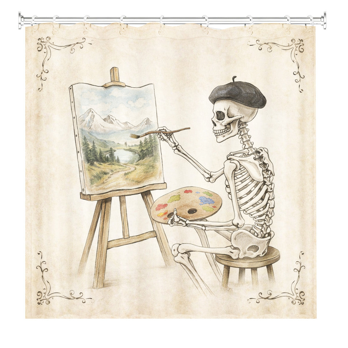 Quirky Vintage Skeleton Shower Curtain Gothic Humor Waterproof Bath Decor