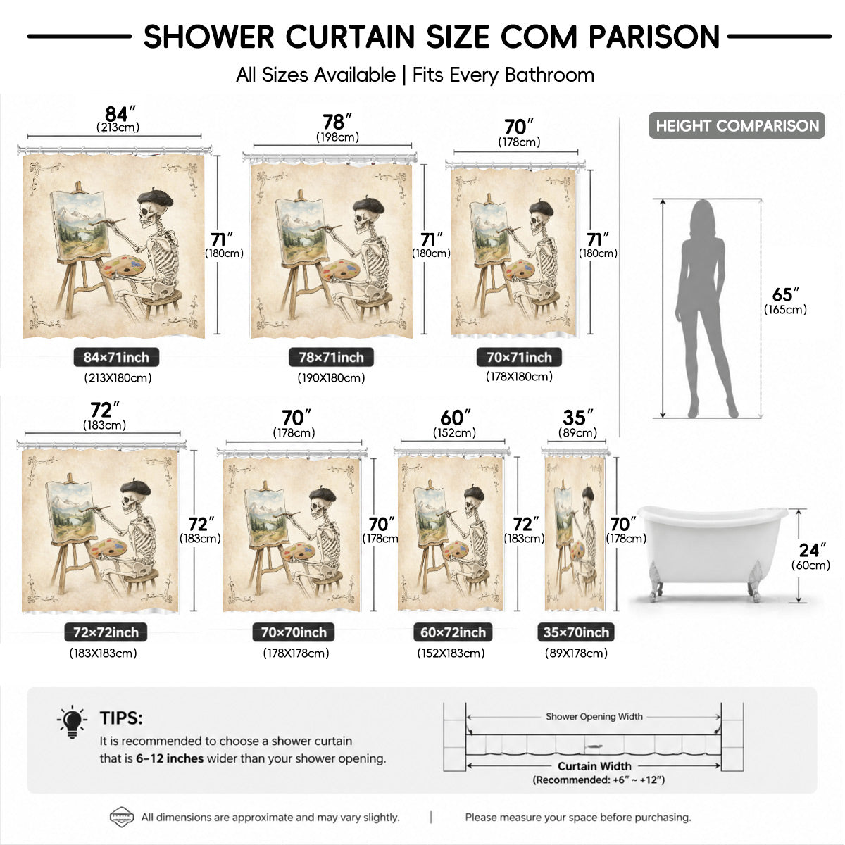 Quirky Vintage Skeleton Shower Curtain Gothic Humor Waterproof Bath Decor