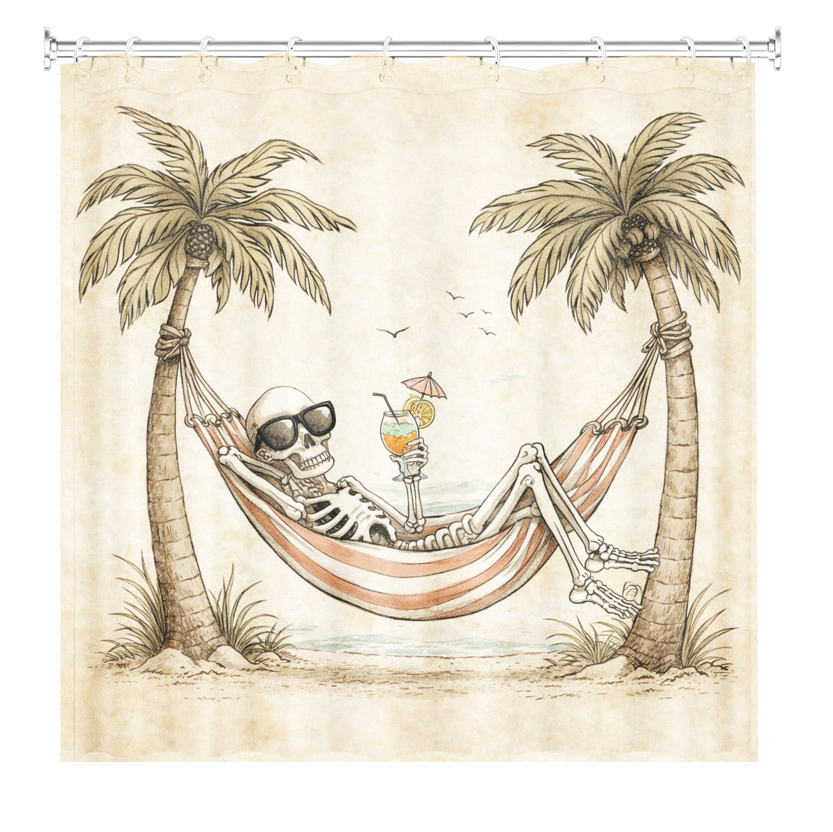 Quirky Vintage Skeleton Shower Curtain Gothic Humor Waterproof Bath Decor