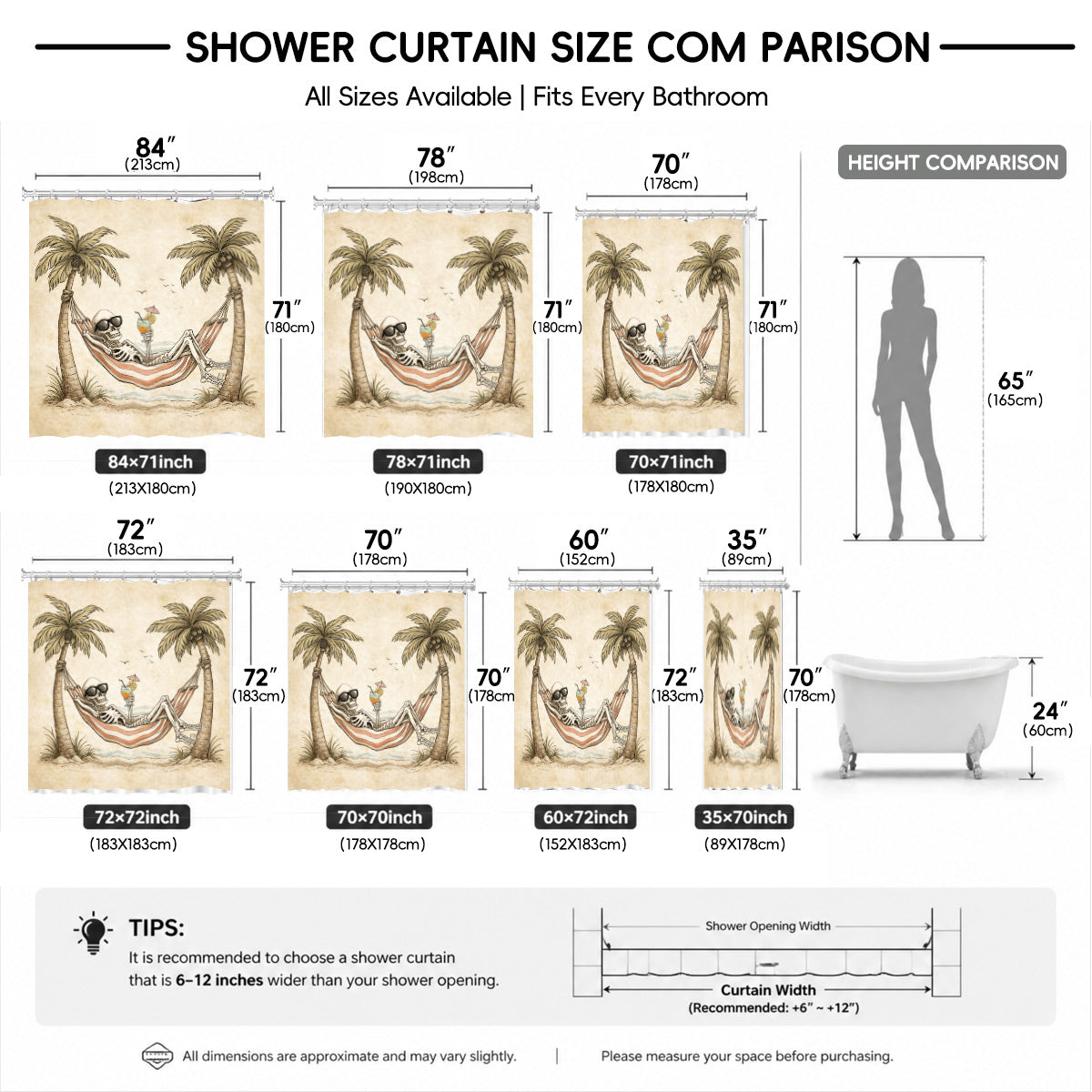 Quirky Vintage Skeleton Shower Curtain Gothic Humor Waterproof Bath Decor