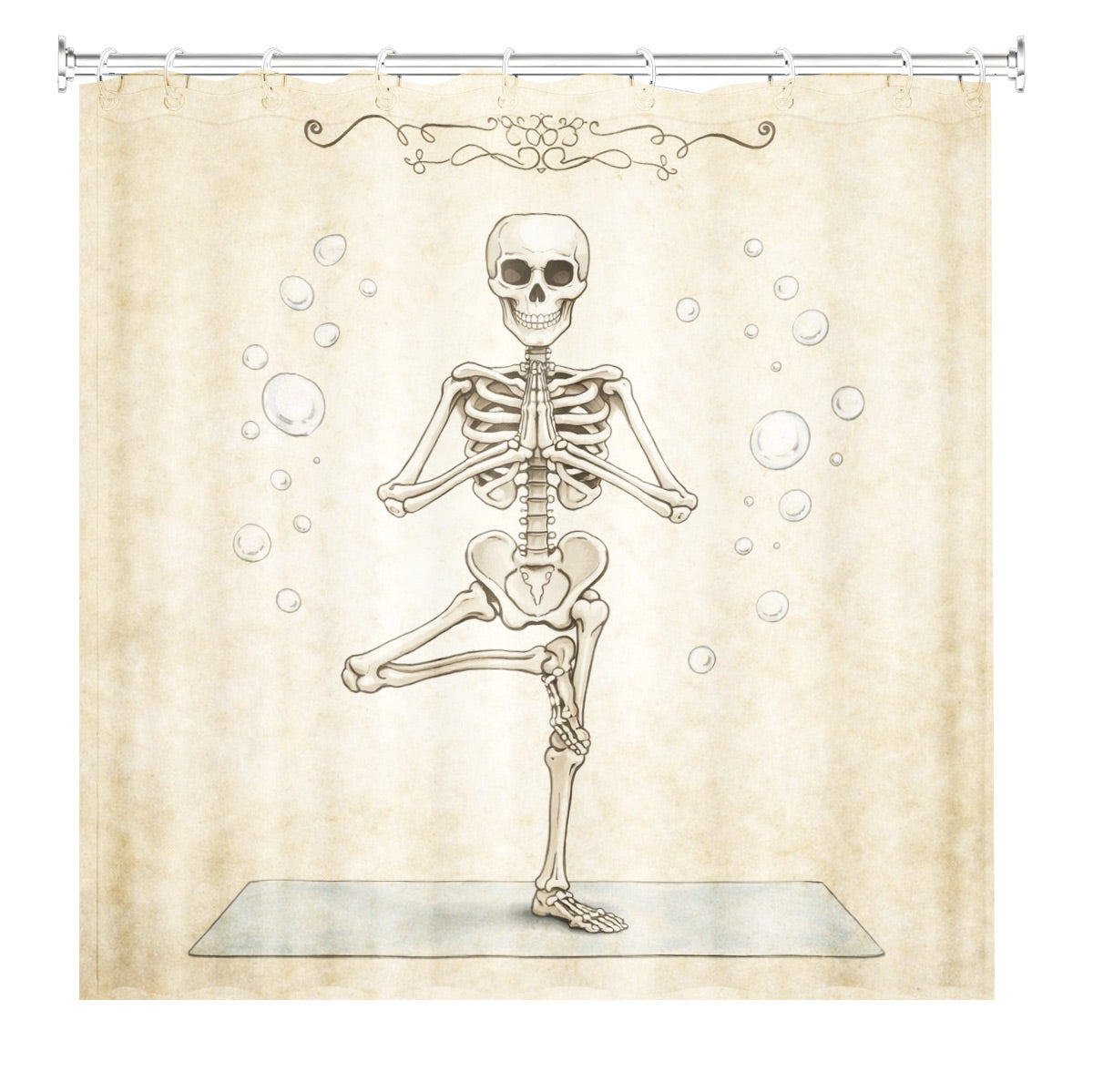 Quirky Vintage Skeleton Shower Curtain Gothic Humor Waterproof Bath Decor