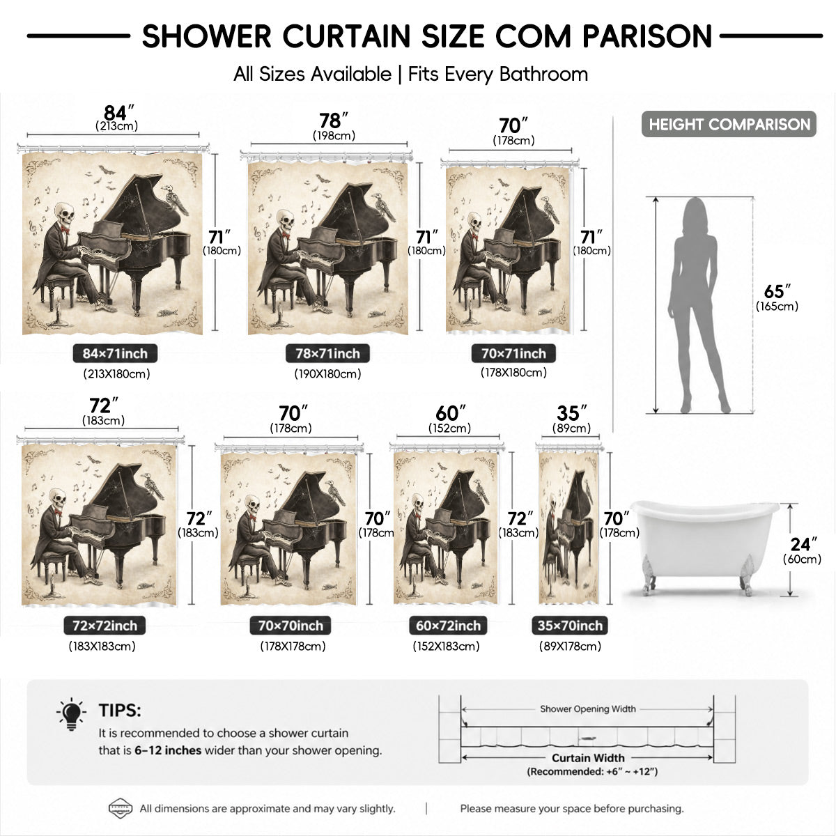 Quirky Vintage Skeleton Shower Curtain Gothic Humor Waterproof Bath Decor