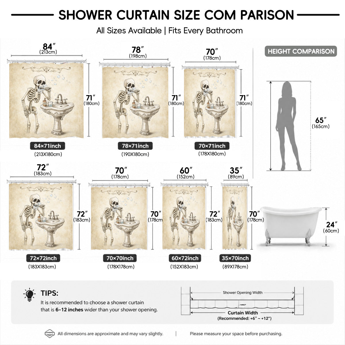 Quirky Vintage Skeleton Shower Curtain Gothic Humor Waterproof Bath Decor