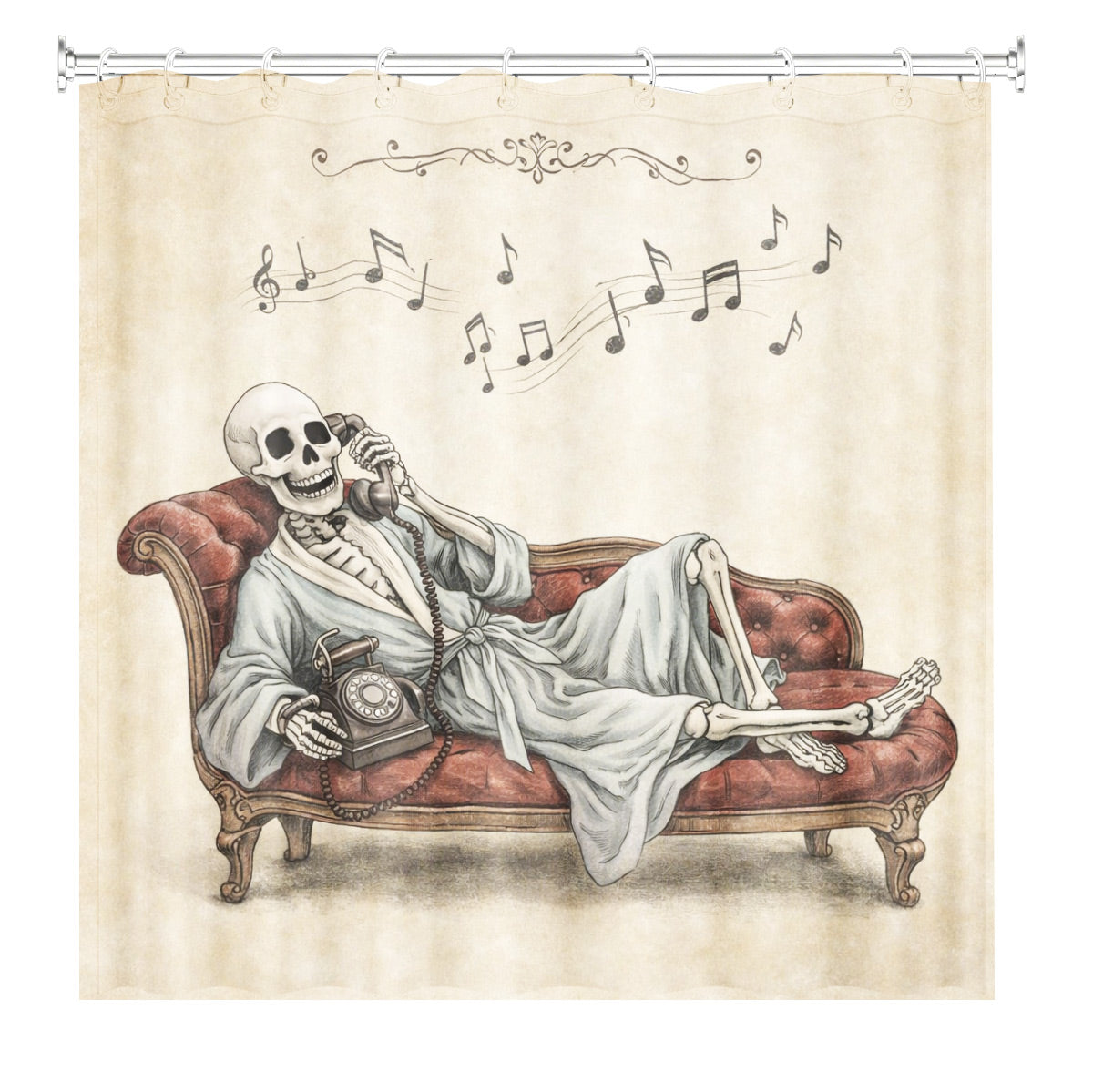 Quirky Vintage Skeleton Shower Curtain Gothic Humor Waterproof Bath Decor