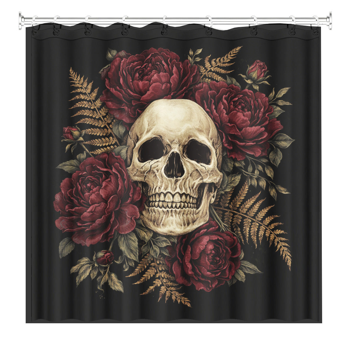 Vintage Skull Rose Shower Curtain Gothic Dark Academia Waterproof Decor